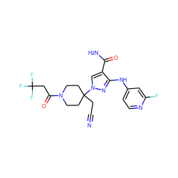 N#CCC1(n2cc(C(N)=O)c(Nc3ccnc(F)c3)n2)CCN(C(=O)CC(F)(F)F)CC1 ZINC000220979561