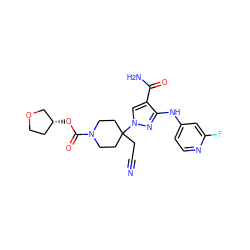 N#CCC1(n2cc(C(N)=O)c(Nc3ccnc(F)c3)n2)CCN(C(=O)O[C@@H]2CCOC2)CC1 ZINC000219871719