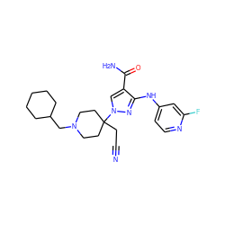 N#CCC1(n2cc(C(N)=O)c(Nc3ccnc(F)c3)n2)CCN(CC2CCCCC2)CC1 ZINC000222099585