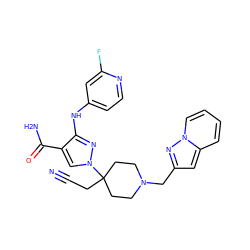 N#CCC1(n2cc(C(N)=O)c(Nc3ccnc(F)c3)n2)CCN(Cc2cc3ccccn3n2)CC1 ZINC000219250328