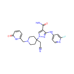 N#CCC1(n2cc(C(N)=O)c(Nc3ccnc(F)c3)n2)CCN(Cc2cccc(=O)[nH]2)CC1 ZINC000220951341