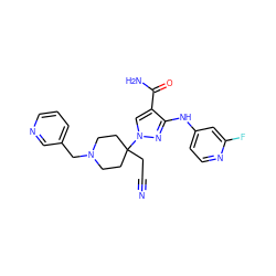 N#CCC1(n2cc(C(N)=O)c(Nc3ccnc(F)c3)n2)CCN(Cc2cccnc2)CC1 ZINC000222099833