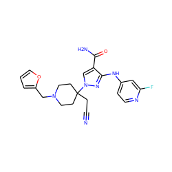 N#CCC1(n2cc(C(N)=O)c(Nc3ccnc(F)c3)n2)CCN(Cc2ccco2)CC1 ZINC000222084459