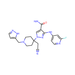 N#CCC1(n2cc(C(N)=O)c(Nc3ccnc(F)c3)n2)CCN(Cc2ccn[nH]2)CC1 ZINC000220986904