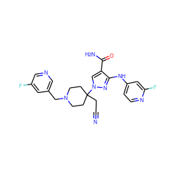 N#CCC1(n2cc(C(N)=O)c(Nc3ccnc(F)c3)n2)CCN(Cc2cncc(F)c2)CC1 ZINC000220975559