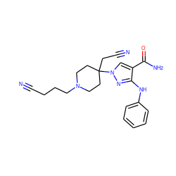 N#CCCCN1CCC(CC#N)(n2cc(C(N)=O)c(Nc3ccccc3)n2)CC1 ZINC000222072143