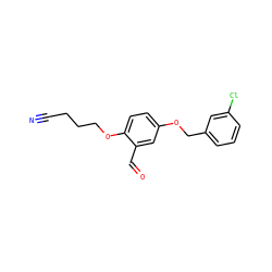 N#CCCCOc1ccc(OCc2cccc(Cl)c2)cc1C=O ZINC000001540691