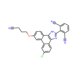 N#CCCCOc1ccc2c(c1)c1cc(Cl)ccc1c1nc(-c3c(C#N)cccc3C#N)[nH]c21 ZINC000045320485