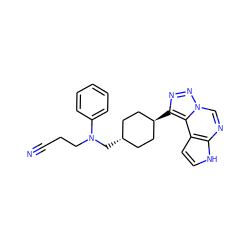 N#CCCN(C[C@H]1CC[C@H](c2nnn3cnc4[nH]ccc4c23)CC1)c1ccccc1 ZINC001772574405