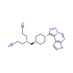 N#CCCN(CCC#N)C[C@H]1CC[C@H](c2nnn3cnc4[nH]ccc4c23)CC1 ZINC001772648970