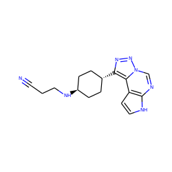 N#CCCN[C@H]1CC[C@H](c2nnn3cnc4[nH]ccc4c23)CC1 ZINC001772585469