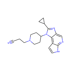 N#CCCN1CCC(n2c(C3CC3)nc3cnc4[nH]ccc4c32)CC1 ZINC000095559985