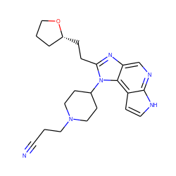 N#CCCN1CCC(n2c(CC[C@@H]3CCCO3)nc3cnc4[nH]ccc4c32)CC1 ZINC000095559481