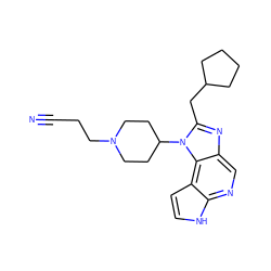 N#CCCN1CCC(n2c(CC3CCCC3)nc3cnc4[nH]ccc4c32)CC1 ZINC000095561796