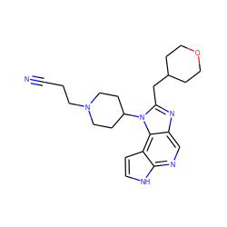 N#CCCN1CCC(n2c(CC3CCOCC3)nc3cnc4[nH]ccc4c32)CC1 ZINC000095558252