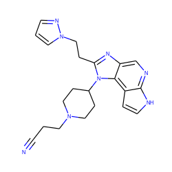 N#CCCN1CCC(n2c(CCn3cccn3)nc3cnc4[nH]ccc4c32)CC1 ZINC000095560976