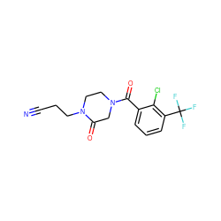 N#CCCN1CCN(C(=O)c2cccc(C(F)(F)F)c2Cl)CC1=O ZINC000059288552