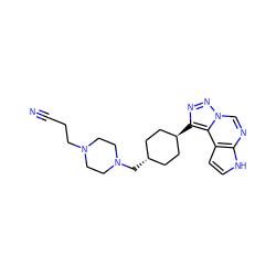 N#CCCN1CCN(C[C@H]2CC[C@H](c3nnn4cnc5[nH]ccc5c34)CC2)CC1 ZINC001772615963