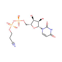 N#CCCO[P@](=O)(O)O[P@](=O)(O)OC[C@H]1O[C@@H](n2ccc(=O)[nH]c2=O)[C@H](O)[C@@H]1O ZINC000045245866