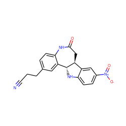 N#CCCc1ccc2c(c1)[C@H]1Nc3ccc([N+](=O)[O-])cc3[C@@H]1CC(=O)N2 ZINC000072108719