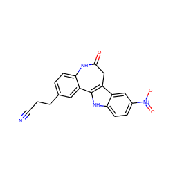 N#CCCc1ccc2c(c1)-c1[nH]c3ccc([N+](=O)[O-])cc3c1CC(=O)N2 ZINC000029057047