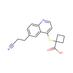 N#CCCc1ccc2nccc(SC3(C(=O)O)CCC3)c2c1 ZINC000220141269