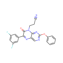 N#CCCn1c(=O)c(-c2cc(F)cc(F)c2)nc2cnc(Oc3ccccc3)nc21 ZINC000004238577