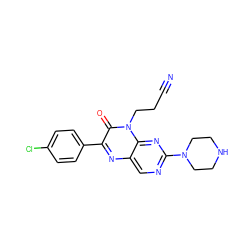 N#CCCn1c(=O)c(-c2ccc(Cl)cc2)nc2cnc(N3CCNCC3)nc21 ZINC000004238969