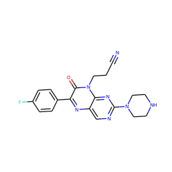 N#CCCn1c(=O)c(-c2ccc(F)cc2)nc2cnc(N3CCNCC3)nc21 ZINC000004238657