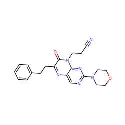N#CCCn1c(=O)c(CCc2ccccc2)nc2cnc(N3CCOCC3)nc21 ZINC000004238295