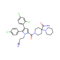 N#CCCn1c(C(=O)N2CCC(C(N)=O)(N3CCCCC3)CC2)cc(-c2ccc(Cl)cc2Cl)c1-c1ccc(Cl)cc1 ZINC000058626834