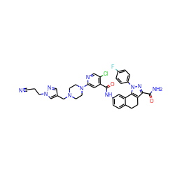 N#CCCn1cc(CN2CCN(c3cc(C(=O)Nc4ccc5c(c4)-c4c(c(C(N)=O)nn4-c4ccc(F)cc4)CC5)c(Cl)cn3)CC2)cn1 ZINC000072122167