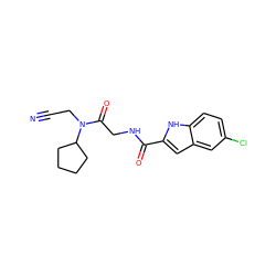 N#CCN(C(=O)CNC(=O)c1cc2cc(Cl)ccc2[nH]1)C1CCCC1 ZINC000028137258