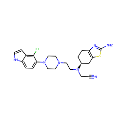 N#CCN(CCN1CCN(c2ccc3[nH]ccc3c2Cl)CC1)[C@H]1CCc2nc(N)sc2C1 ZINC000653780344