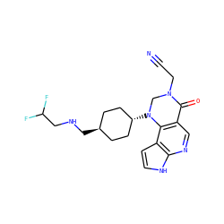 N#CCN1CN([C@H]2CC[C@H](CNCC(F)F)CC2)c2c(cnc3[nH]ccc23)C1=O ZINC001772616325