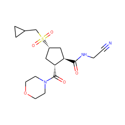 N#CCNC(=O)[C@@H]1C[C@@H](S(=O)(=O)CC2CC2)C[C@H]1C(=O)N1CCOCC1 ZINC000103242379