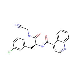 N#CCNC(=O)[C@H](Cc1cccc(Cl)c1)NC(=O)c1ccnc2ccccc12 ZINC000043025680