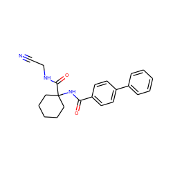 N#CCNC(=O)C1(NC(=O)c2ccc(-c3ccccc3)cc2)CCCCC1 ZINC000013676328