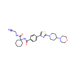 N#CCNC(=O)C1(NC(=O)c2ccc(-c3csc(N4CCC(N5CCOCC5)CC4)n3)cc2)CCCCC1 ZINC000028530804