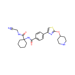 N#CCNC(=O)C1(NC(=O)c2ccc(-c3csc(OC4CCNCC4)n3)cc2)CCCCC1 ZINC000013676379