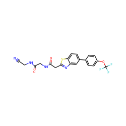 N#CCNC(=O)CNC(=O)Cc1nc2cc(-c3ccc(OC(F)(F)F)cc3)ccc2s1 ZINC000146456963