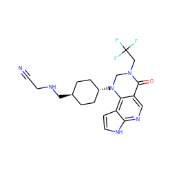 N#CCNC[C@H]1CC[C@H](N2CN(CC(F)(F)F)C(=O)c3cnc4[nH]ccc4c32)CC1 ZINC001772610549