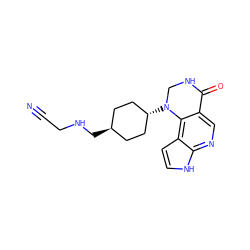 N#CCNC[C@H]1CC[C@H](N2CNC(=O)c3cnc4[nH]ccc4c32)CC1 ZINC001772604986