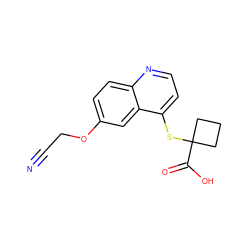 N#CCOc1ccc2nccc(SC3(C(=O)O)CCC3)c2c1 ZINC000220121613