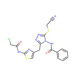 N#CCSc1nnc(Cc2csc(NC(=O)CCl)n2)n1NC(=O)c1ccccc1 ZINC000028712136