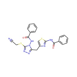 N#CCSc1nnc(Cc2csc(NC(=O)c3ccccc3)n2)n1NC(=O)c1ccccc1 ZINC000028712138