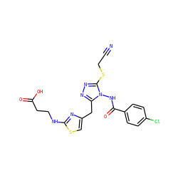 N#CCSc1nnc(Cc2csc(NCCC(=O)O)n2)n1NC(=O)c1ccc(Cl)cc1 ZINC000028815494