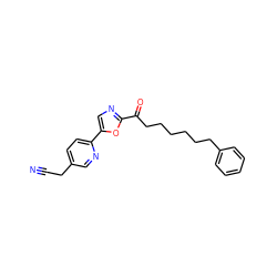 N#CCc1ccc(-c2cnc(C(=O)CCCCCCc3ccccc3)o2)nc1 ZINC000103239620