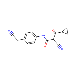 N#CCc1ccc(NC(=O)C(C#N)C(=O)C2CC2)cc1 ZINC000100785219