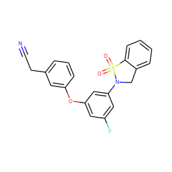 N#CCc1cccc(Oc2cc(F)cc(N3Cc4ccccc4S3(=O)=O)c2)c1 ZINC001772627104